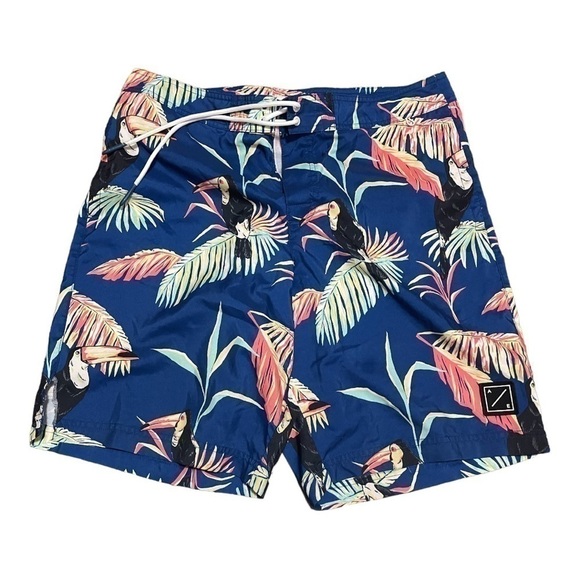 AMERICAN EAGLE TOUCAN BIRD AND PALM LEAVES MENS LARGE SWIM TRUNKS - Picture 2 of 5